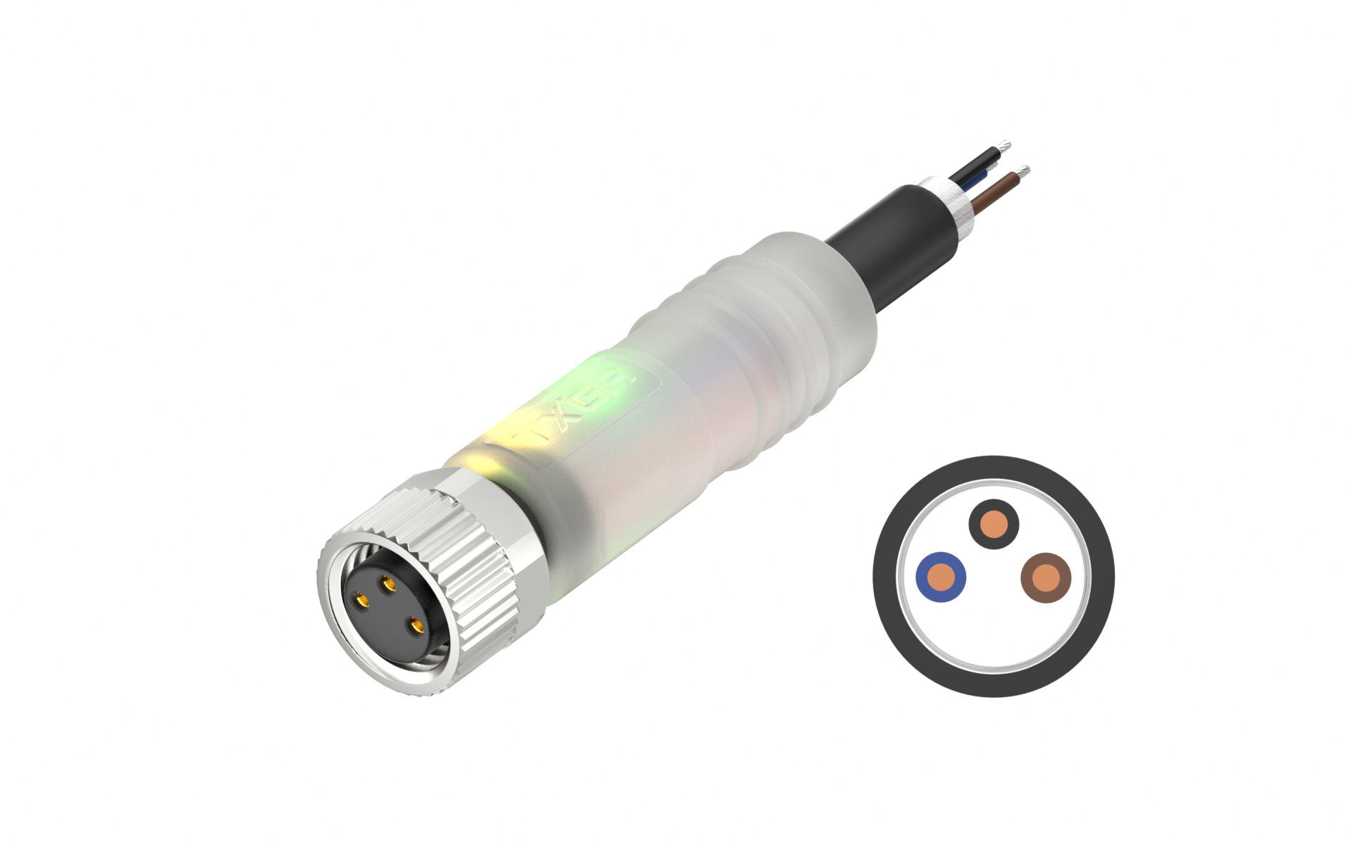 M8X1.0 A Coded 3pin female Straight single end, LED PNP, L=2M