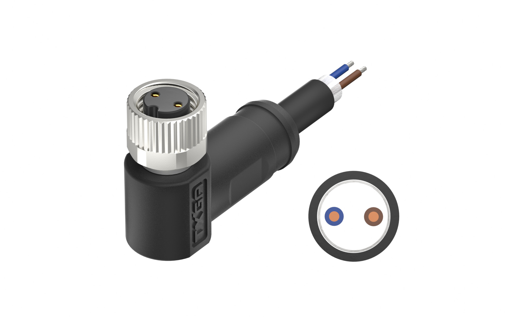 M8X1.0 A Coded 2pin, female right angle single end, shield , PUR, cable length L=2M