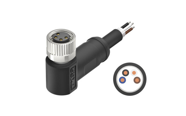 M8X1.0 A编码4芯，母端弯头，屏蔽，PUR,单端线长L=2米