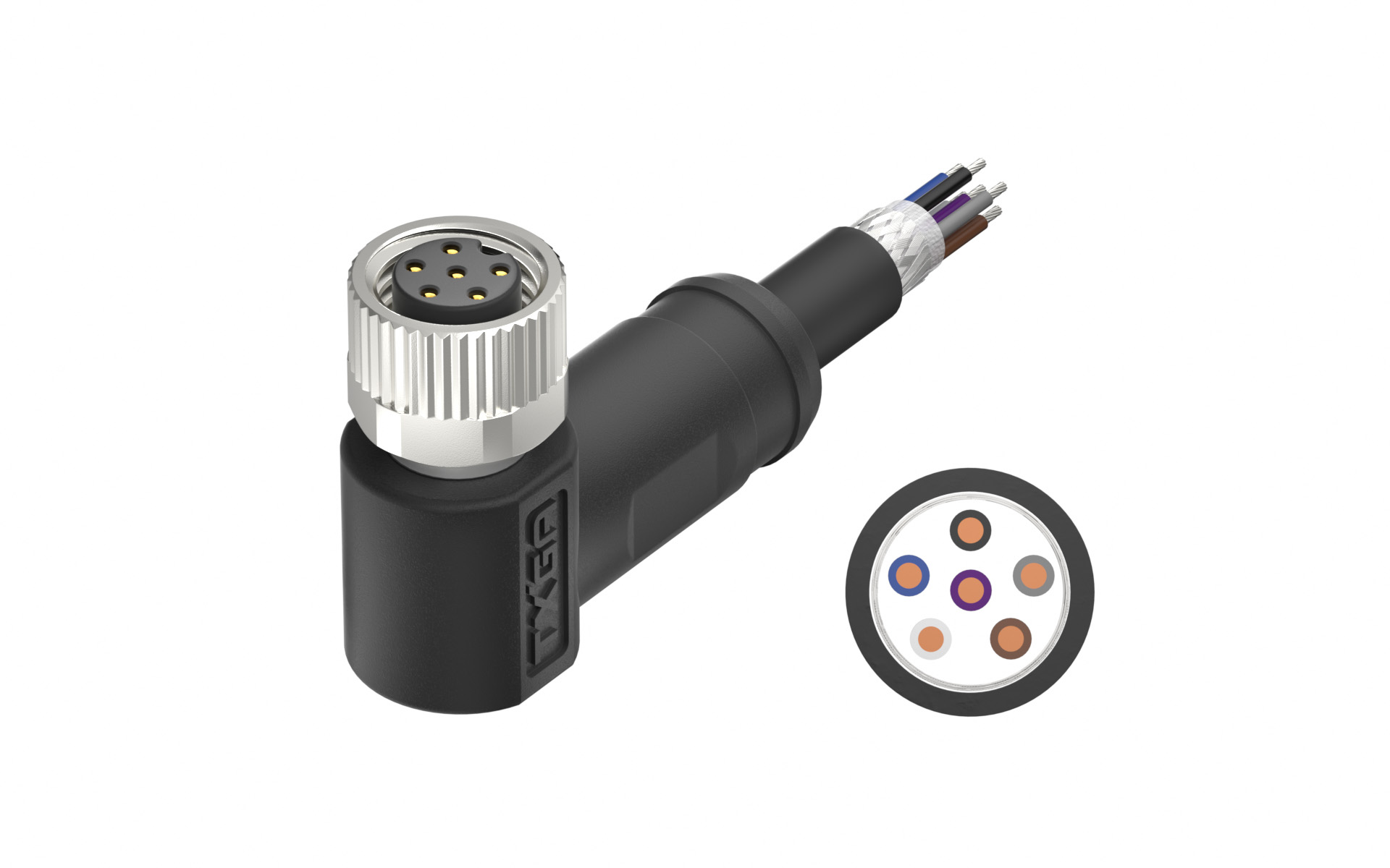 M8X1.0 A Coded 6pin, female right angle single end, shield, PUR, cable length L=2M