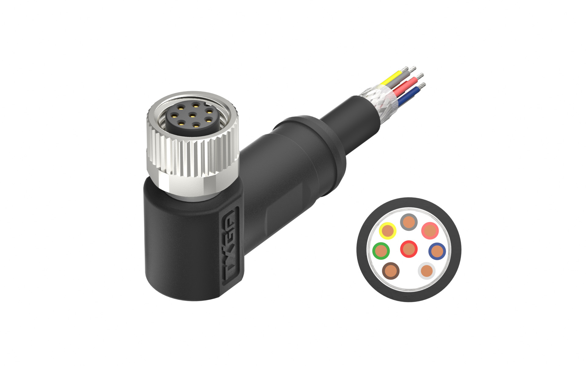 M8X1.0 A Coded 8pin, female right angle single end, shield, PUR, cable length L=2M