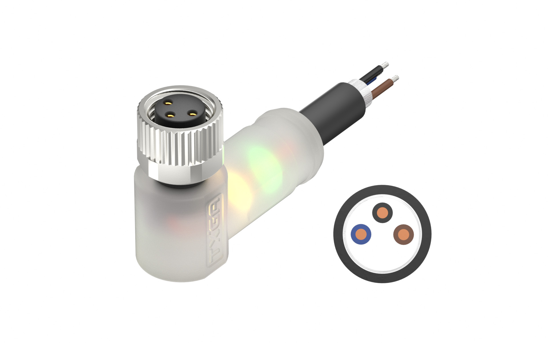 M8X1.0 A Coded 3pin female Right angle single end, LED PNP, L=2M