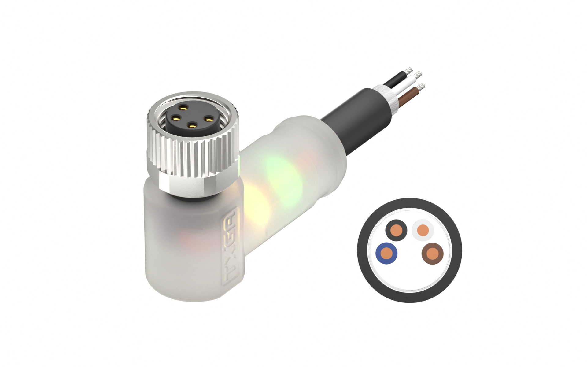 M8X1.0 A Coded 4pin female Right angle single end, LED PNP, L=2M