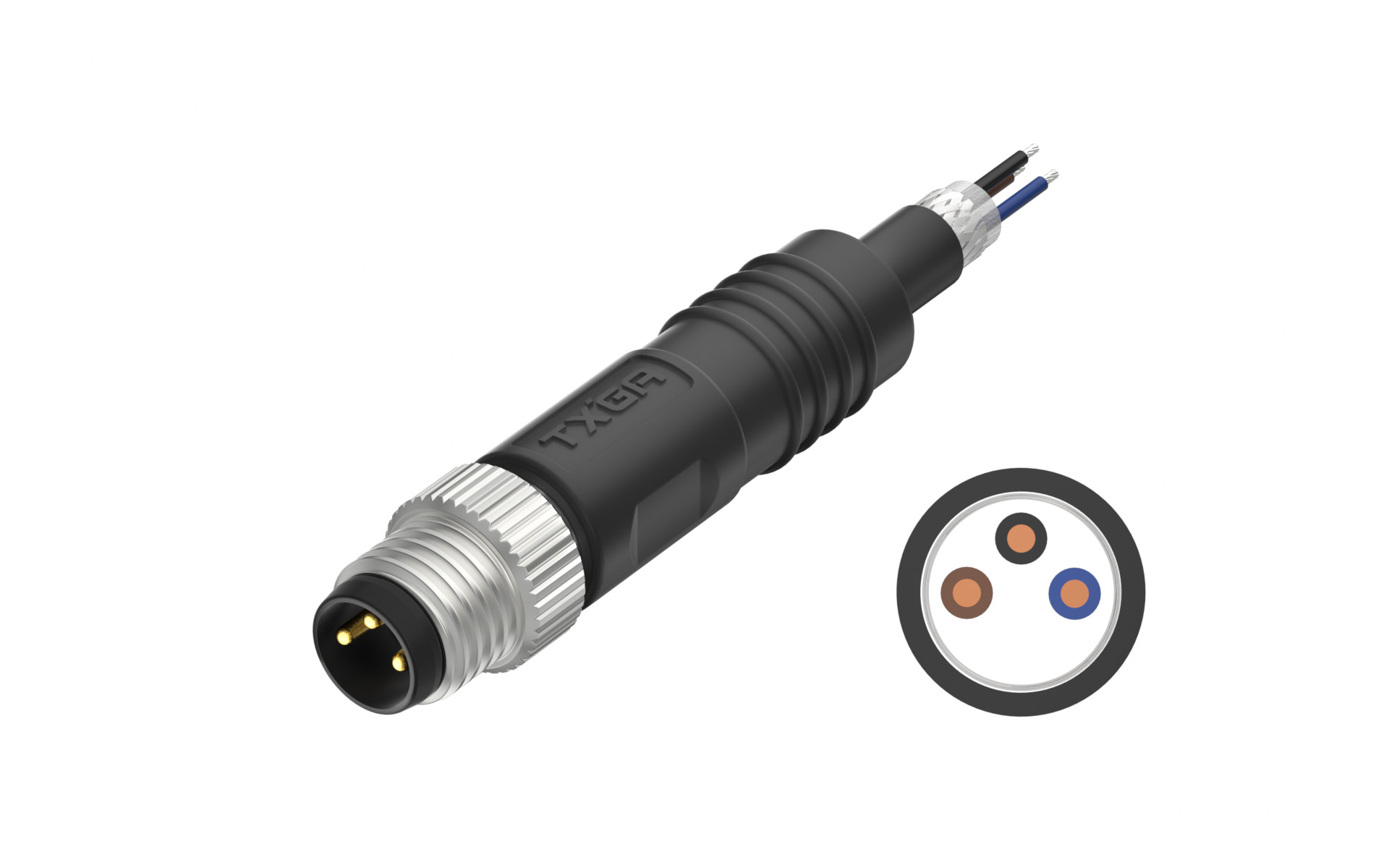 M8X1.0 A Coded 3pin, male straight single endshielded，PUR, , cable length L=2M