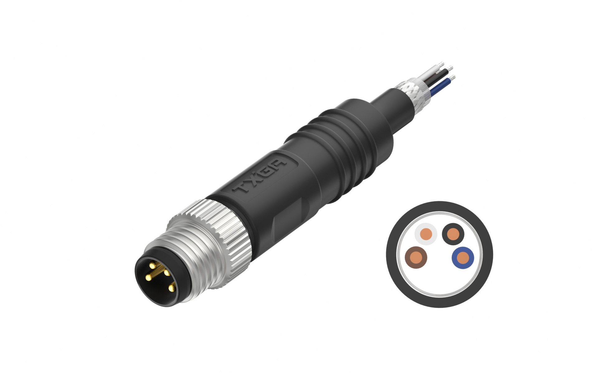 M8X1.0 A Coded 4pin, male straight single end, shielded，PUR, cable length L=2M