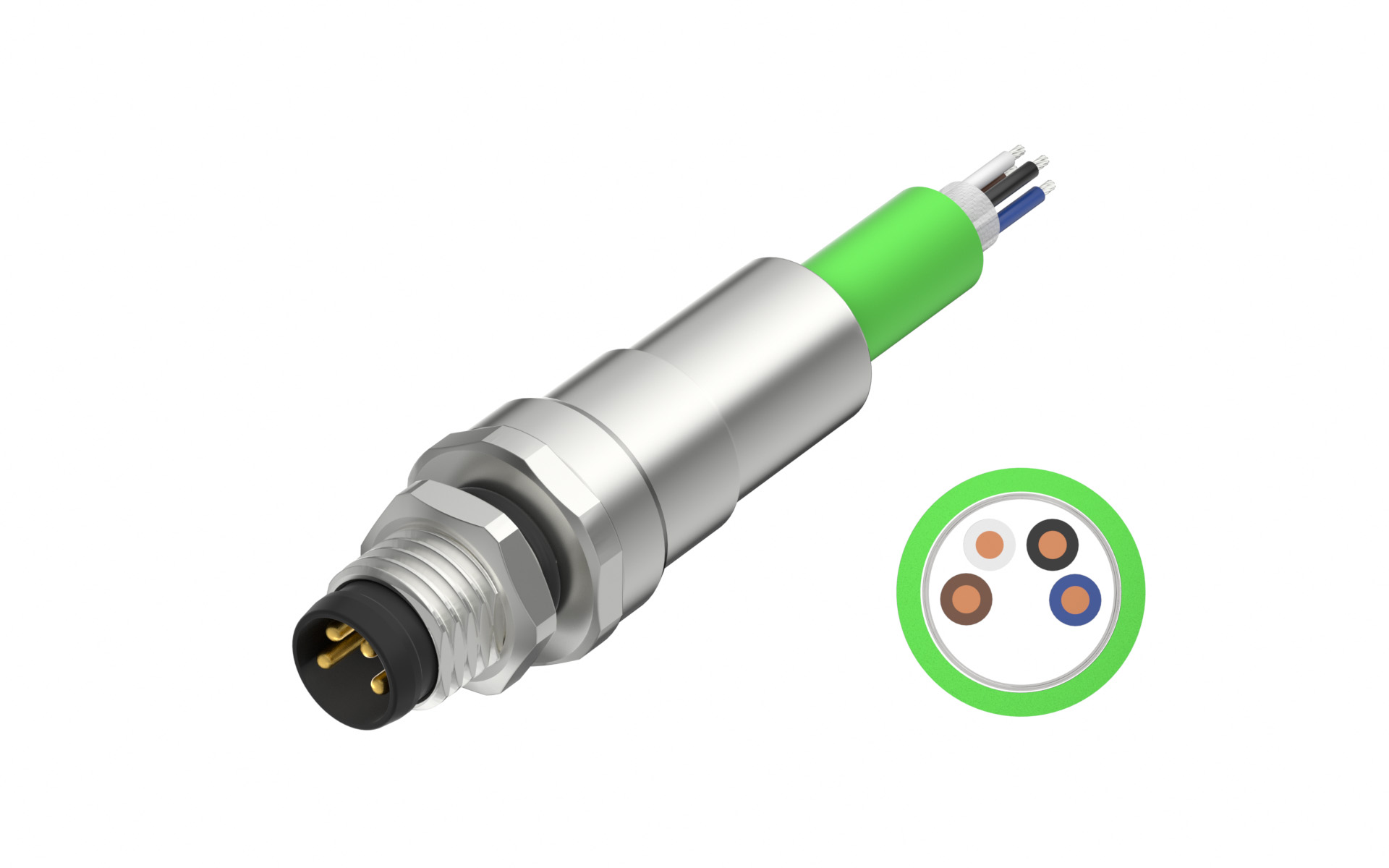 Front fastened, M8X1.0 male socket with Ethernet, A Coded 4pin, with cable L=500mm, free end