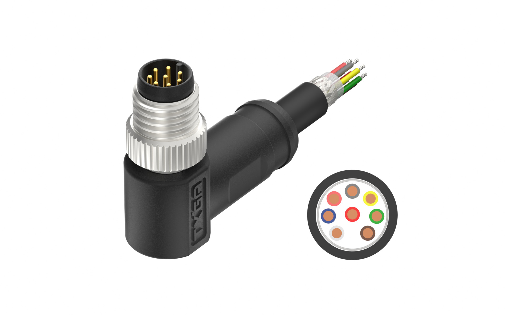 M8X1.0 A Coded 8pin, male right angle single end, shield, PUR, cable length L=2m