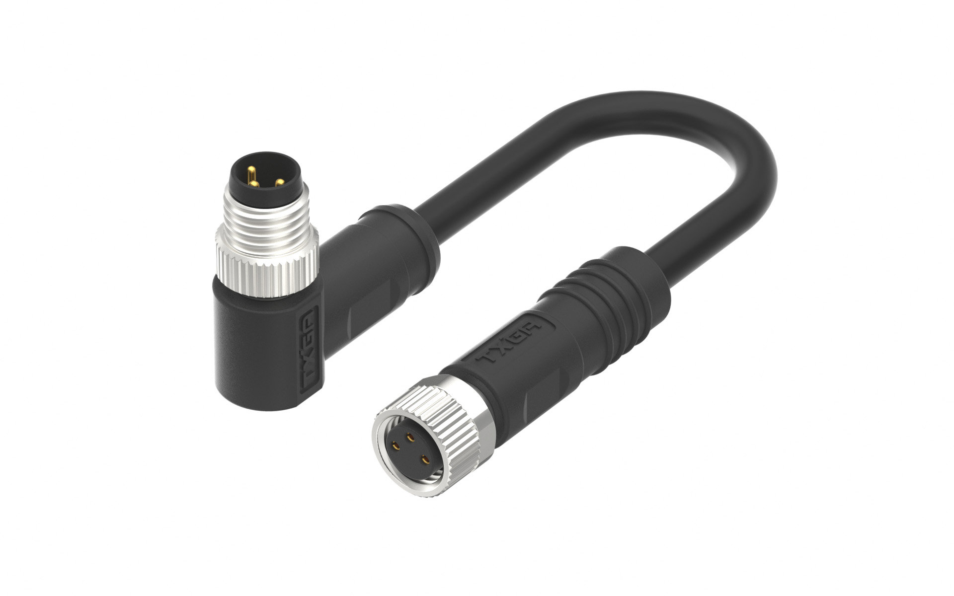 M8X1.0 A Coded 3pin, female straight to male right angle , shield, PUR cable length L=2m