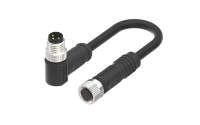 M8X1.0 A Coded 3pin, female straight to male right angle , shield, PUR cable length L=2m