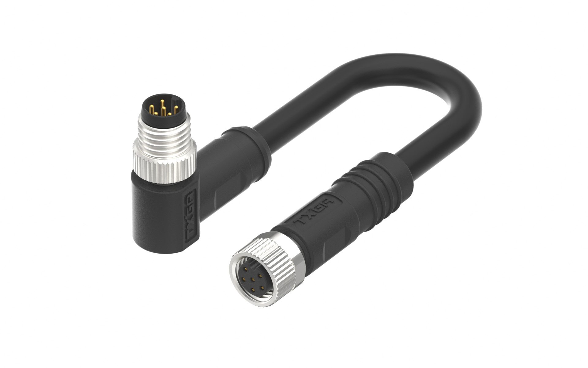 M8X1.0 A Coded 6pin, female straight to male right angle , shield, PUR, cable length L=2m