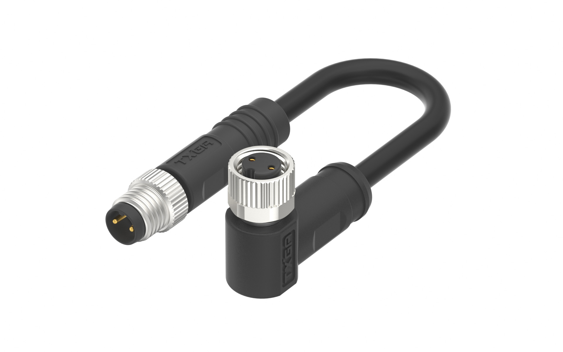 M8X1.0 A Coded 2pin, male straight to female right angle , shield, PUR cable length L=2m