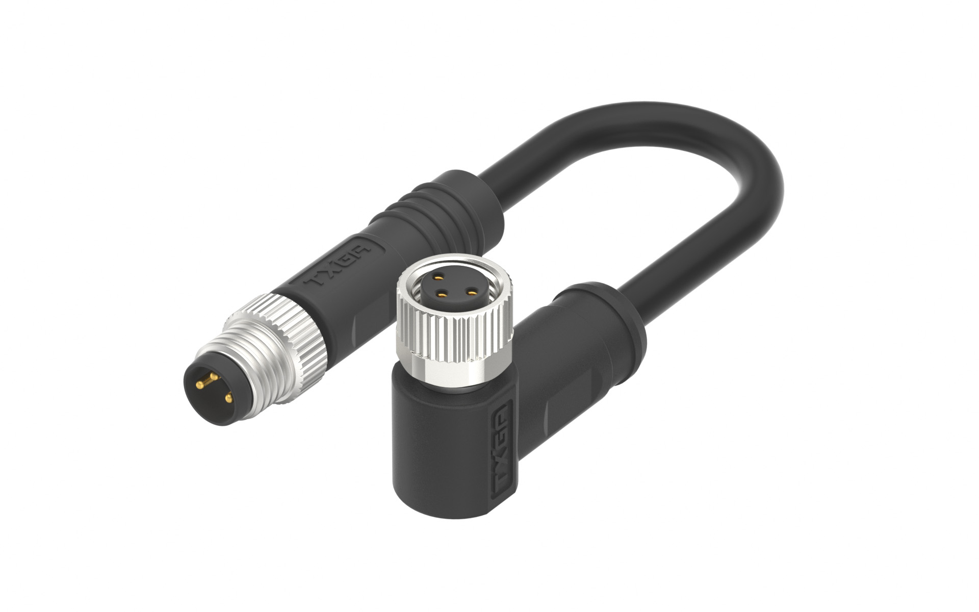 M8X1.0 A Coded 3pin, male straight to female right angle , shield, PUR cable length L=2m