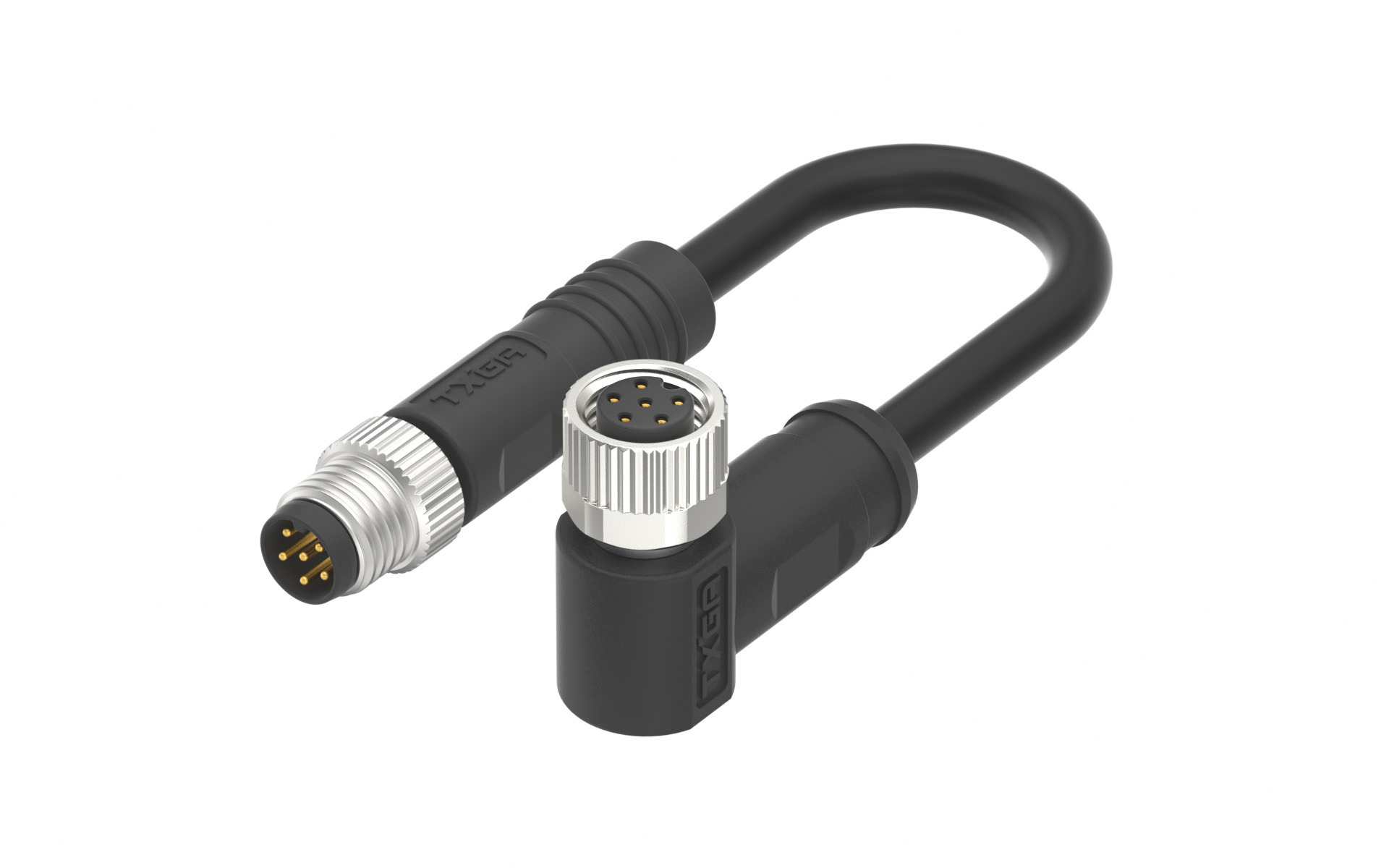 M8X1.0 A Coded 6pin, male straight to female right angle , shield, PUR cable length L=2m