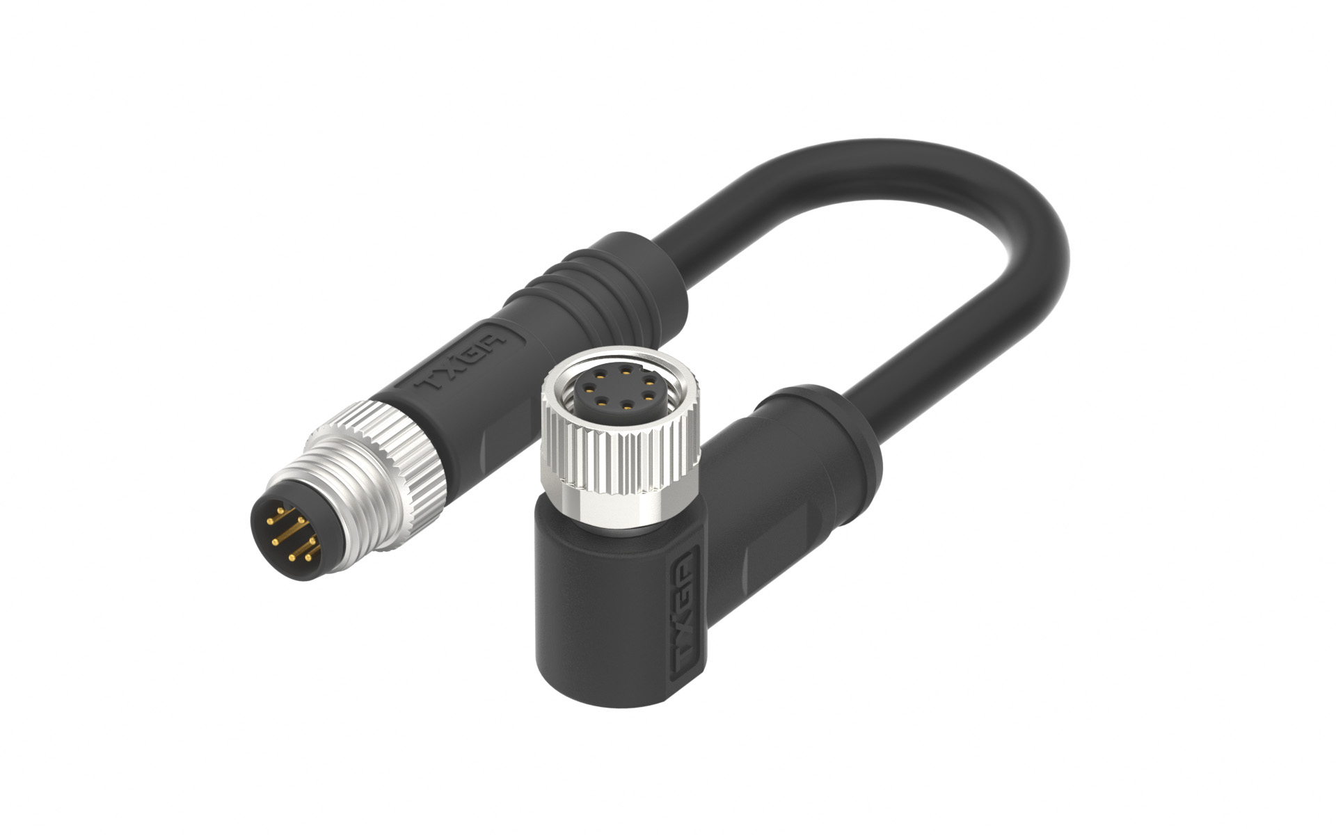 M8X1.0 A Coded 7pin, male straight to female right angle , shield, PUR cable length L=2M