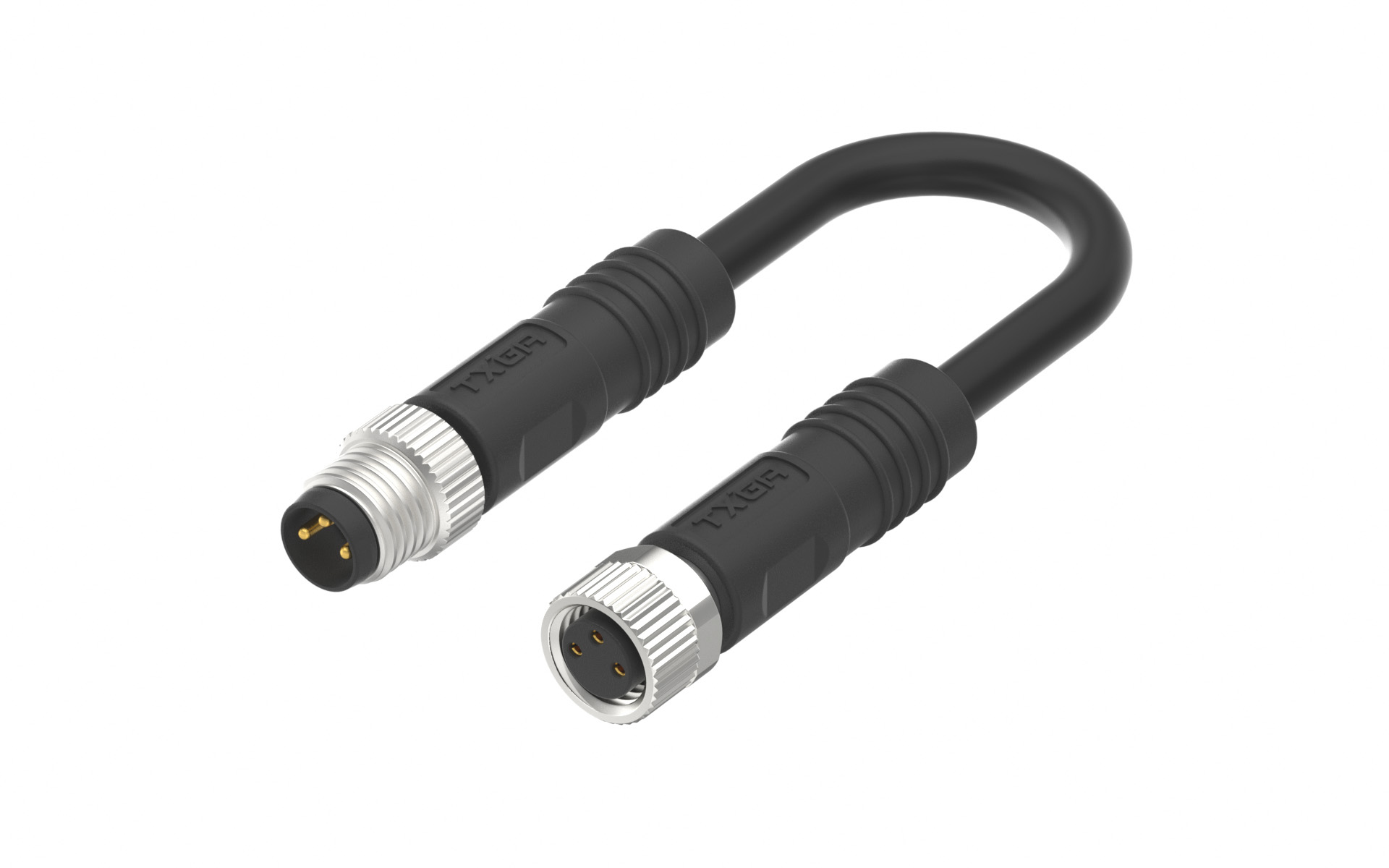 M8X1.0 A Coded 3pin, female straight to male straight , shield , PUR cable length L=2M