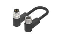 M8X1.0 A Coded 4pin, female right angle to male right angle with shield, PUR cable length L=2m