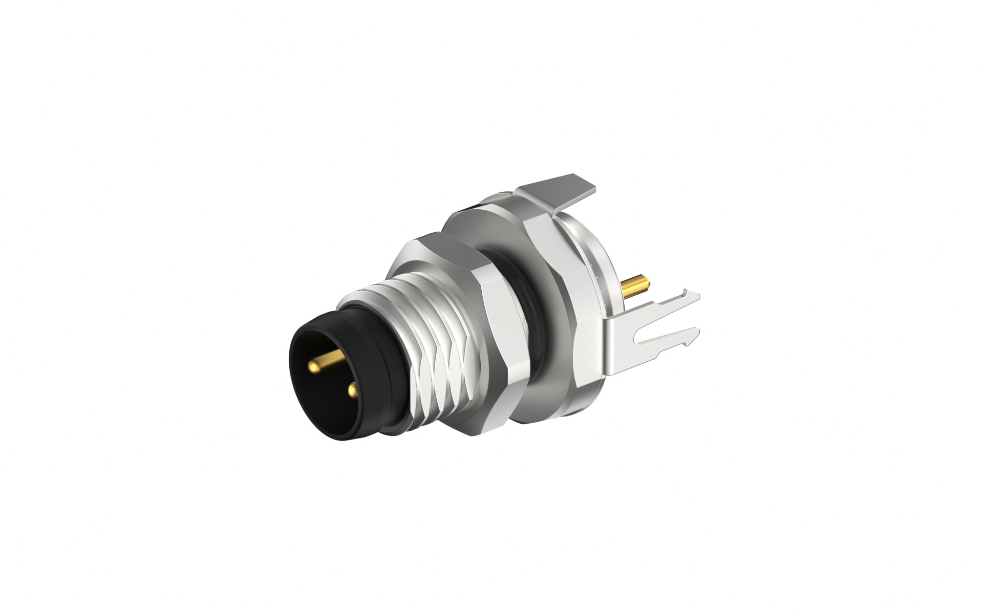 Front fastened M8x1.0 male Socket with section , A-Coded , 2Circuits , ST THT, with shield