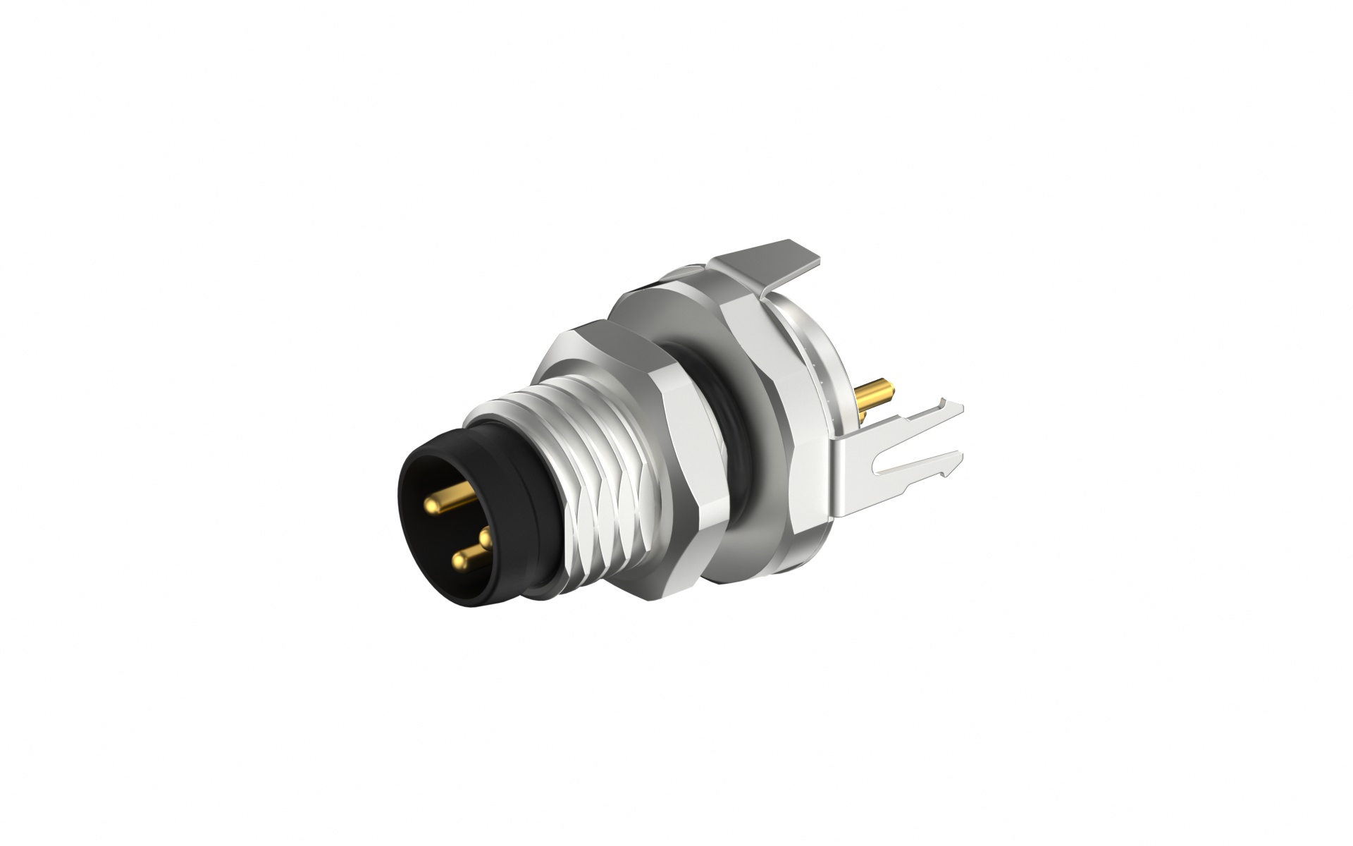Front fastened M8X1.0 male Socket with section , A-Coded , 3Circuits , ST THT, with shield