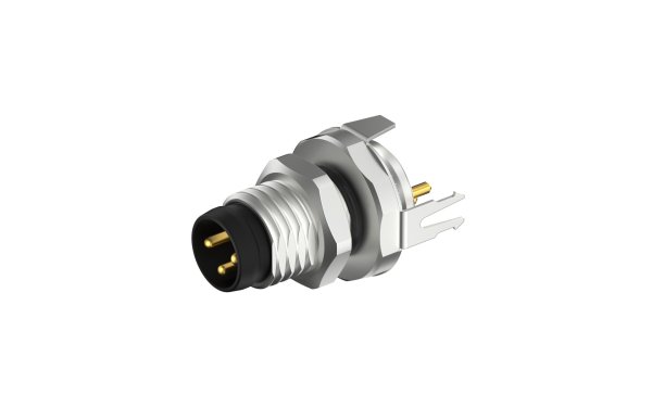 板前安装，M8X1.0 公插座带双切面,A编码3位 ,直头通孔焊接,带屏蔽