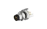 Front fastened M8X1.0 male Socket with section , A-Coded , 7Circuits , ST THT, with shield