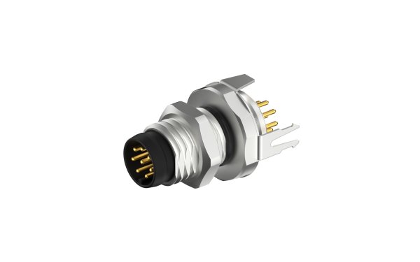 板前安装，M8x1.0 公插座带双切面,A编码8位 ,直头通孔焊接,带屏蔽