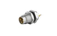 Front fastened M8X1.0 male Socket circle , A-Coded , 3Circuits , Through Hole solder