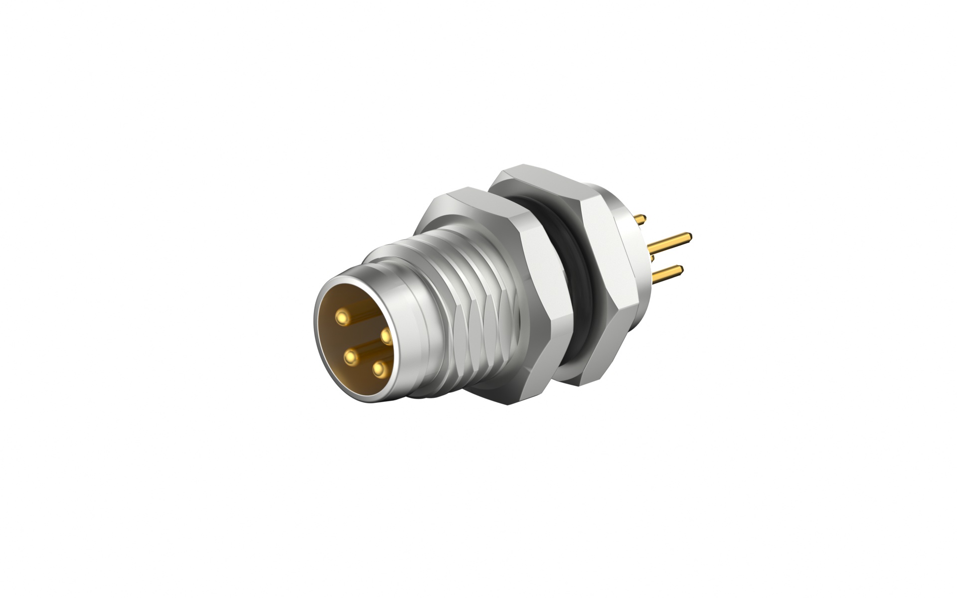 Front fastened M8X1.0 male Socket double section , A-Coded , 4Circuits , Through Hole solder
