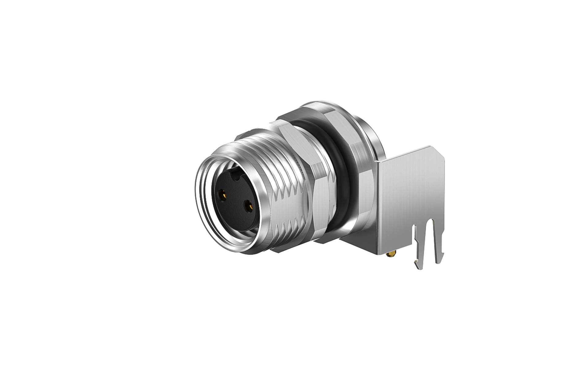 Front fastened M10X0.75 female Socket section , A-Coded , 2Circuits , RA THT, with shield