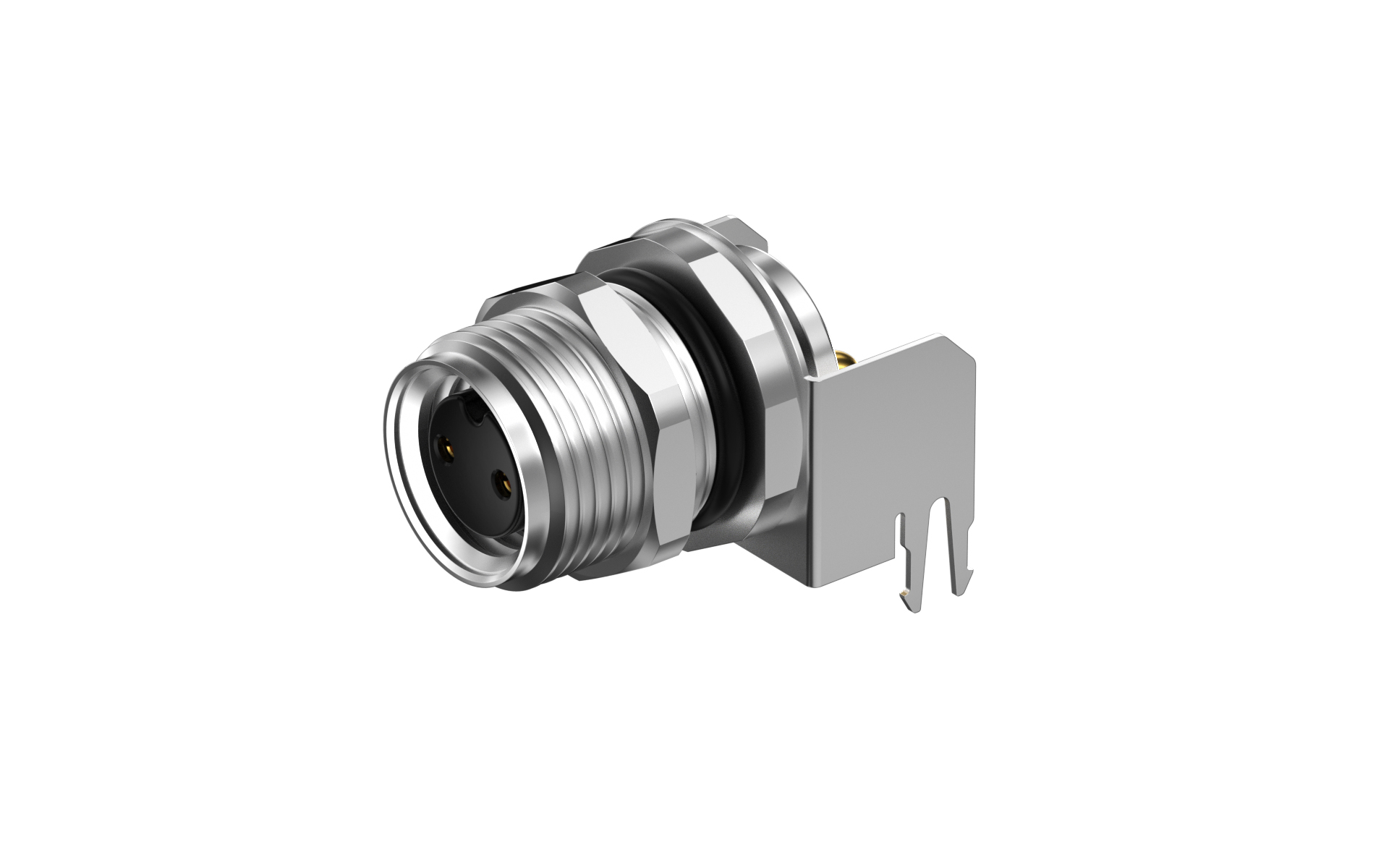 Front fastened M10X0.75 female Socket circle , A-Coded , 2Circuits , RA THT, with shield