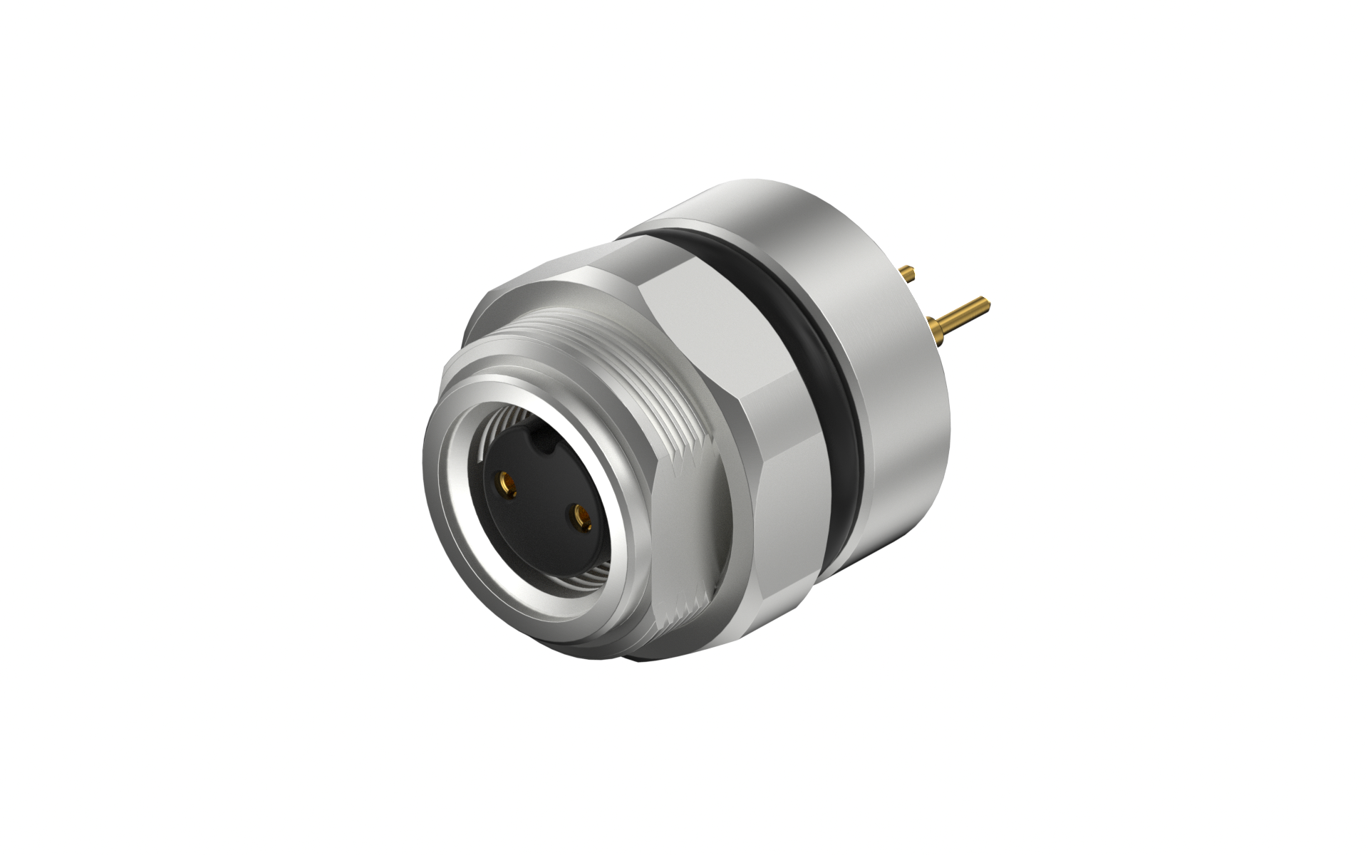 Front fastened M12X1.0 female Socket with section , A-Coded , 2Circuits , ST THT, without shield