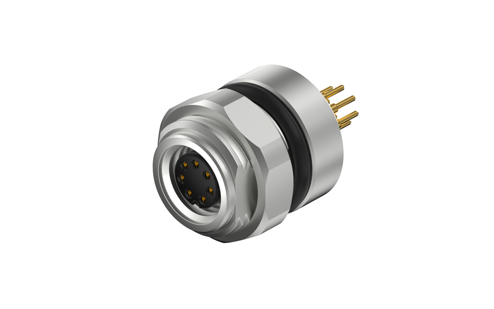 Front fastened M12X1.0 female Socket with section , A-Coded , 7Circuits , ST THT, without shield