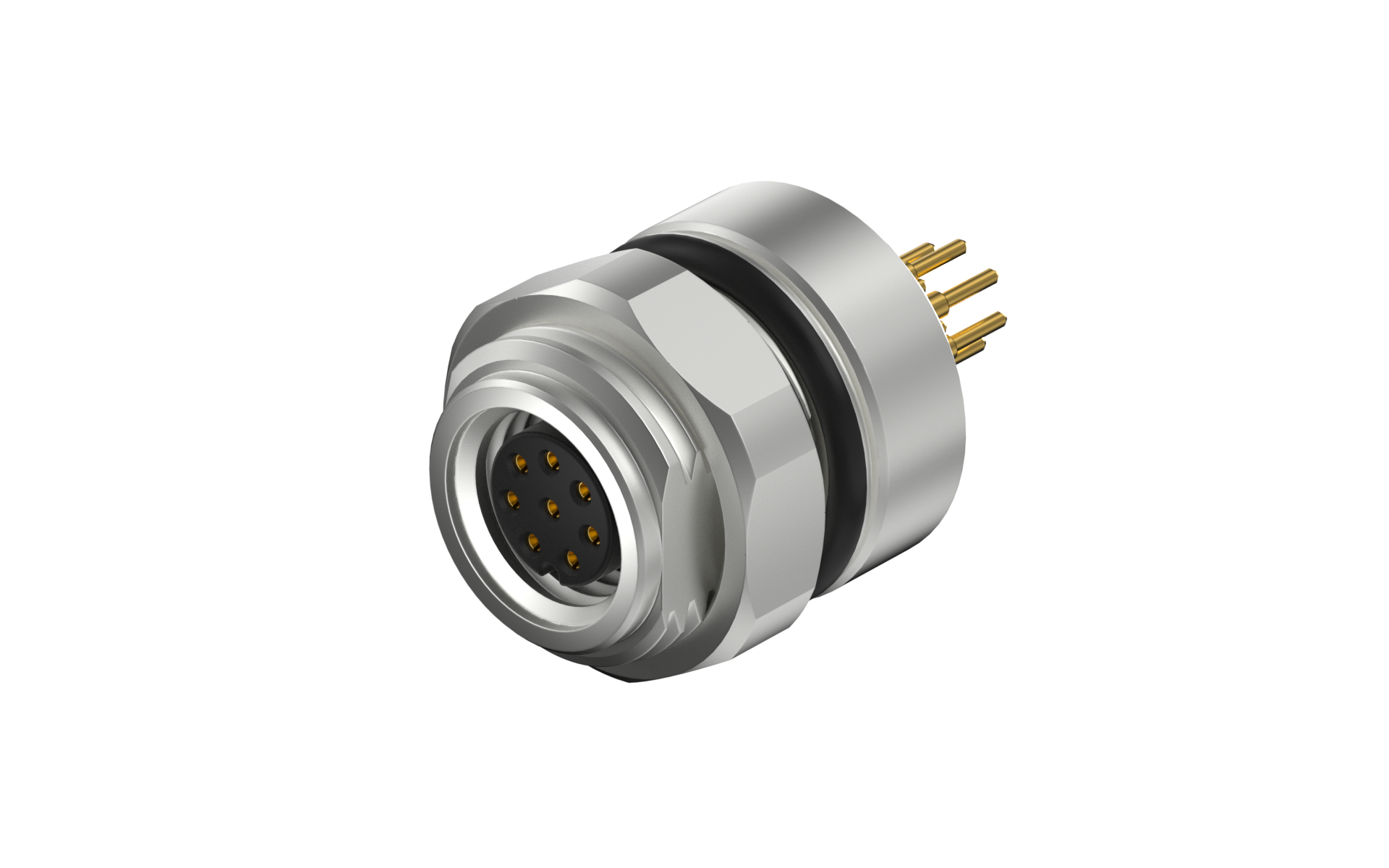 Front fastened M12X1.0 female Socket with section , A-Coded , 8Circuits , ST THT, without shield