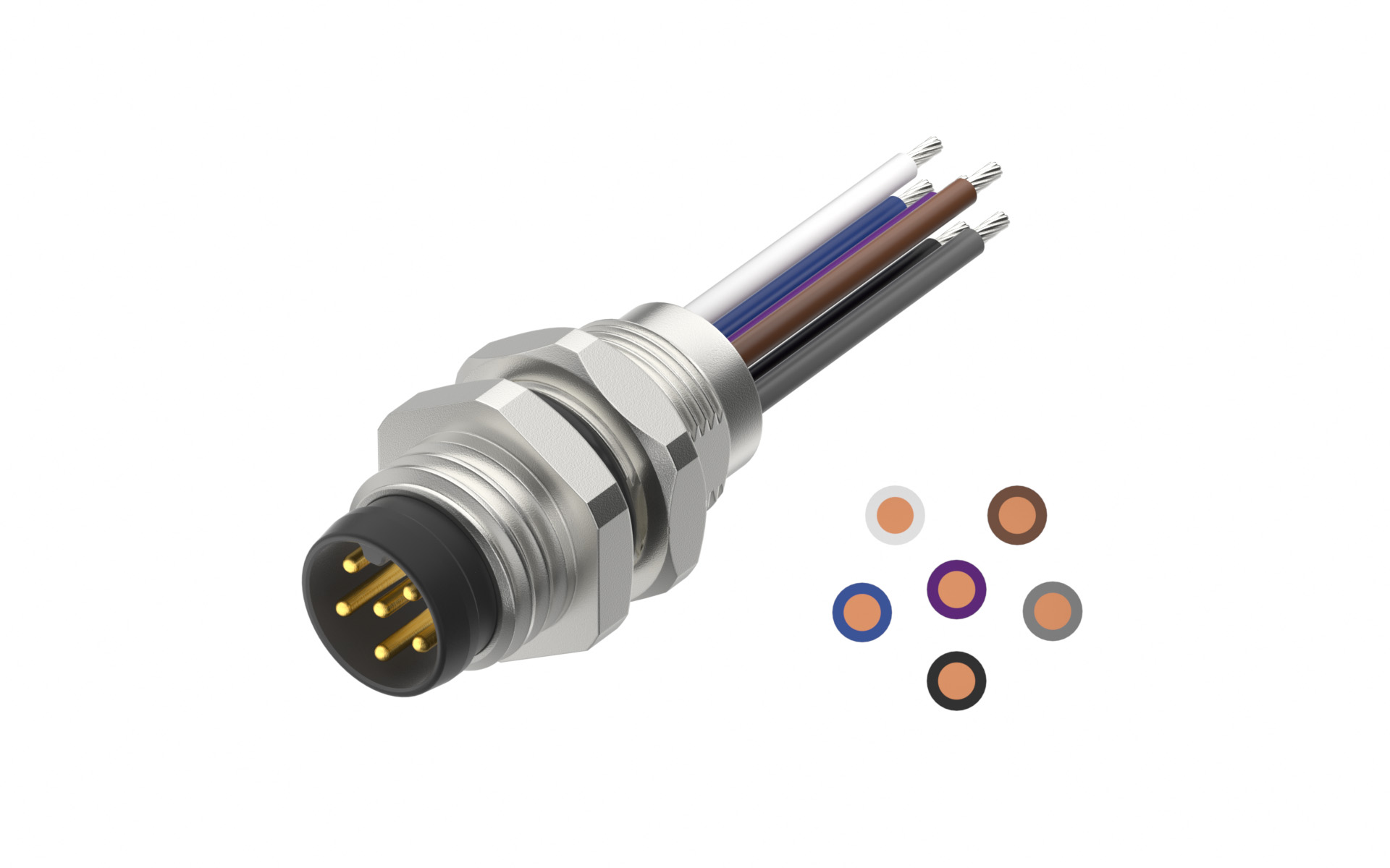 Rear fastened M8X0.5 male Socket section , A-Coded , 6Circuits，Recessed Terminal，lite Length 500mm