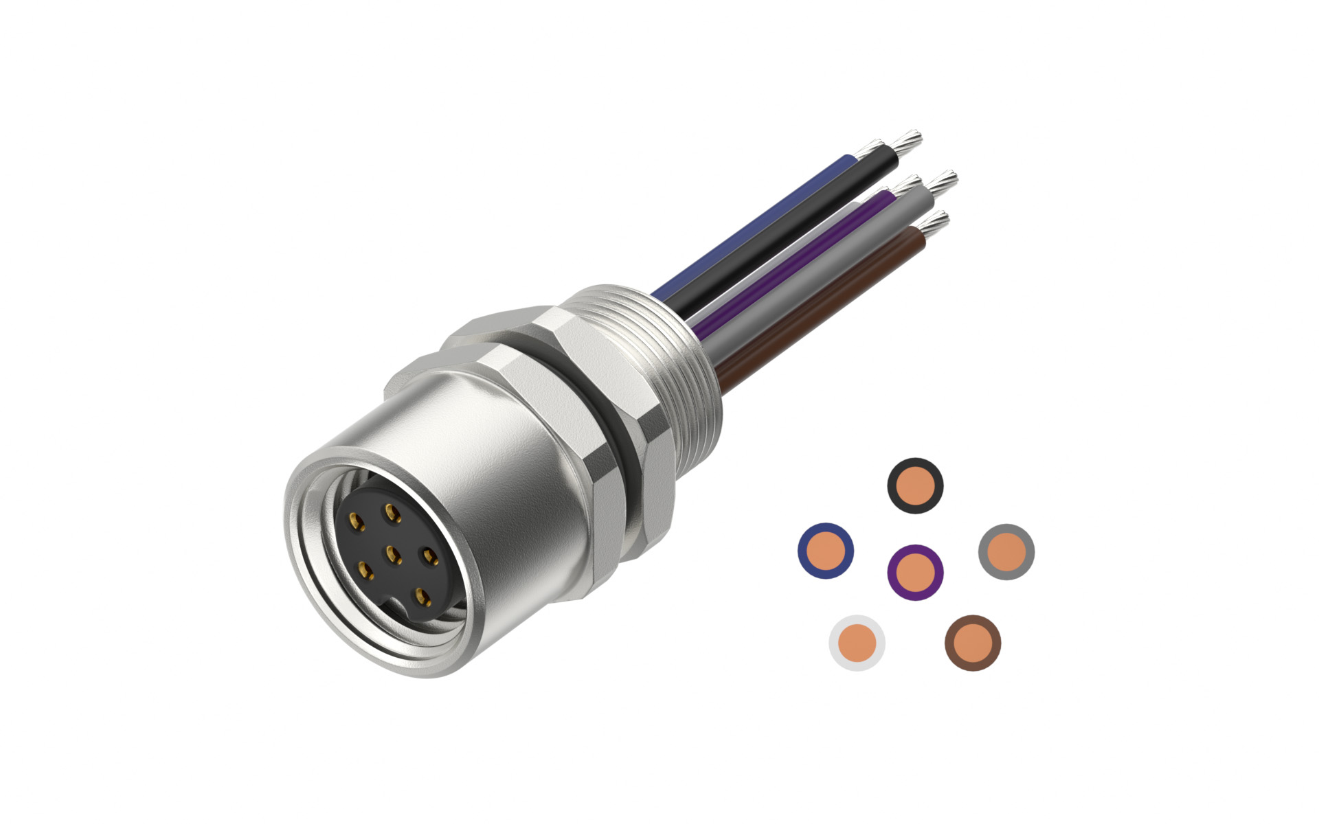 Rear fastened M8X0.5 female Socket circle , A-Coded , 6Circuits，Recessed Terminal，lite Length 500mm