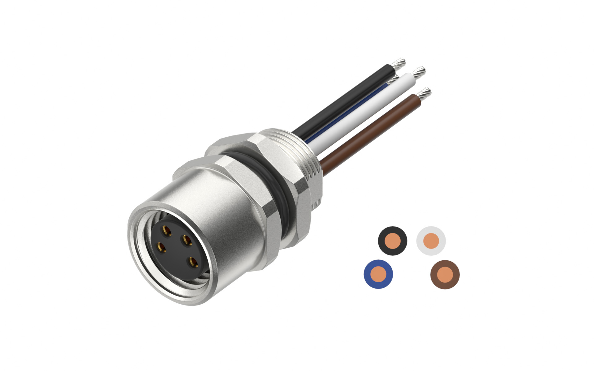 Rear fastened M8X0.5 female Socket section , A-Coded , 4Circuits，Recessed Terminal，lite Length 500mm