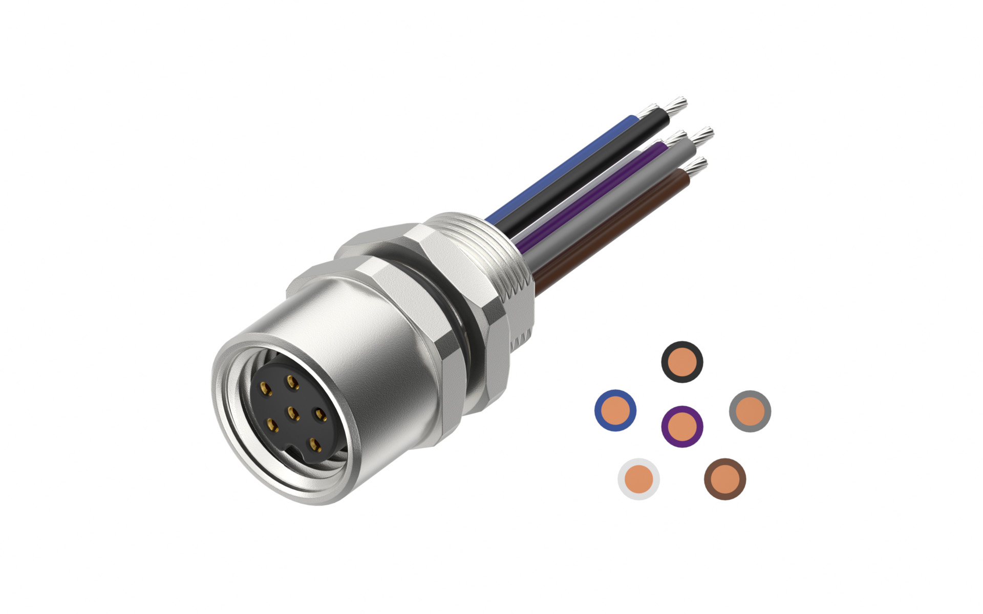 Rear fastened M8X0.5 female Socket section , A-Coded , 6Circuits，Recessed Terminal，lite Length 500mm