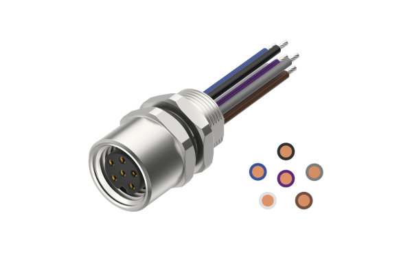 板后安装，M8X0.5 母插座双切面,A编码,6位 ,端子埋入式，线长500mm