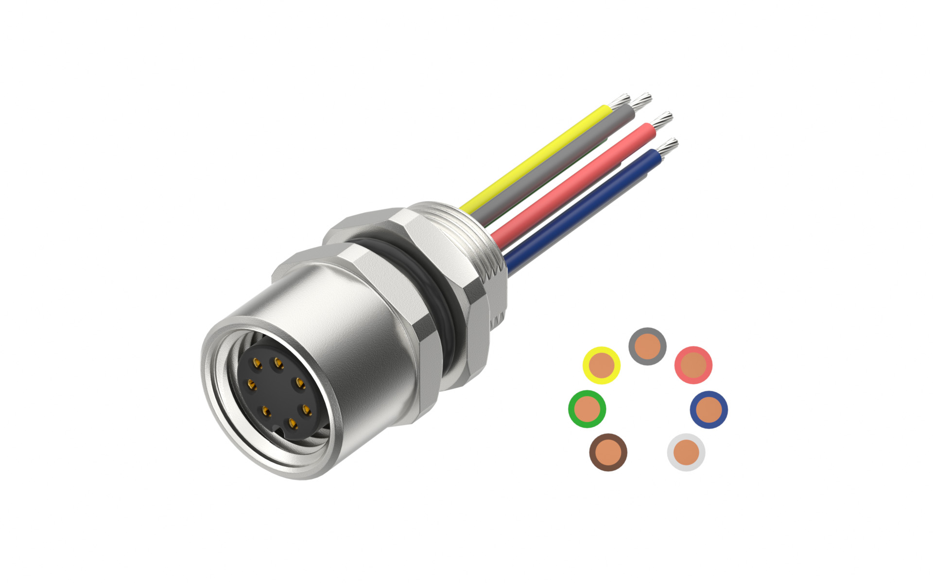Rear fastened M8X0.5 female Socket section , A-Coded, 7Circuits，Recessed Terminal，lite Length 500mm