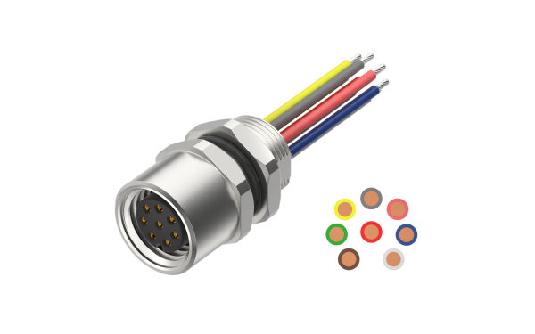 板后安装，M8X0.5 母插座双切面,A编码,8位 ,端子埋入式，线长500mm