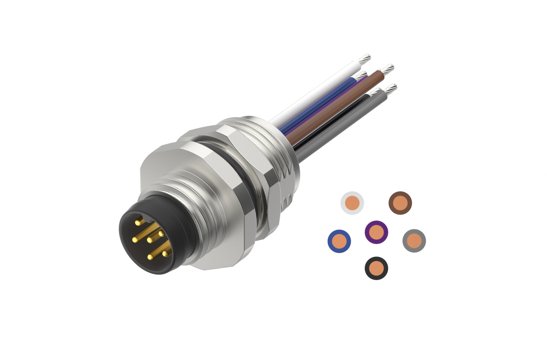 Rear fastened M10X0.75 male Socket section , A-Coded , 6Circuits，Recessed Terminal，lite Length 500mm