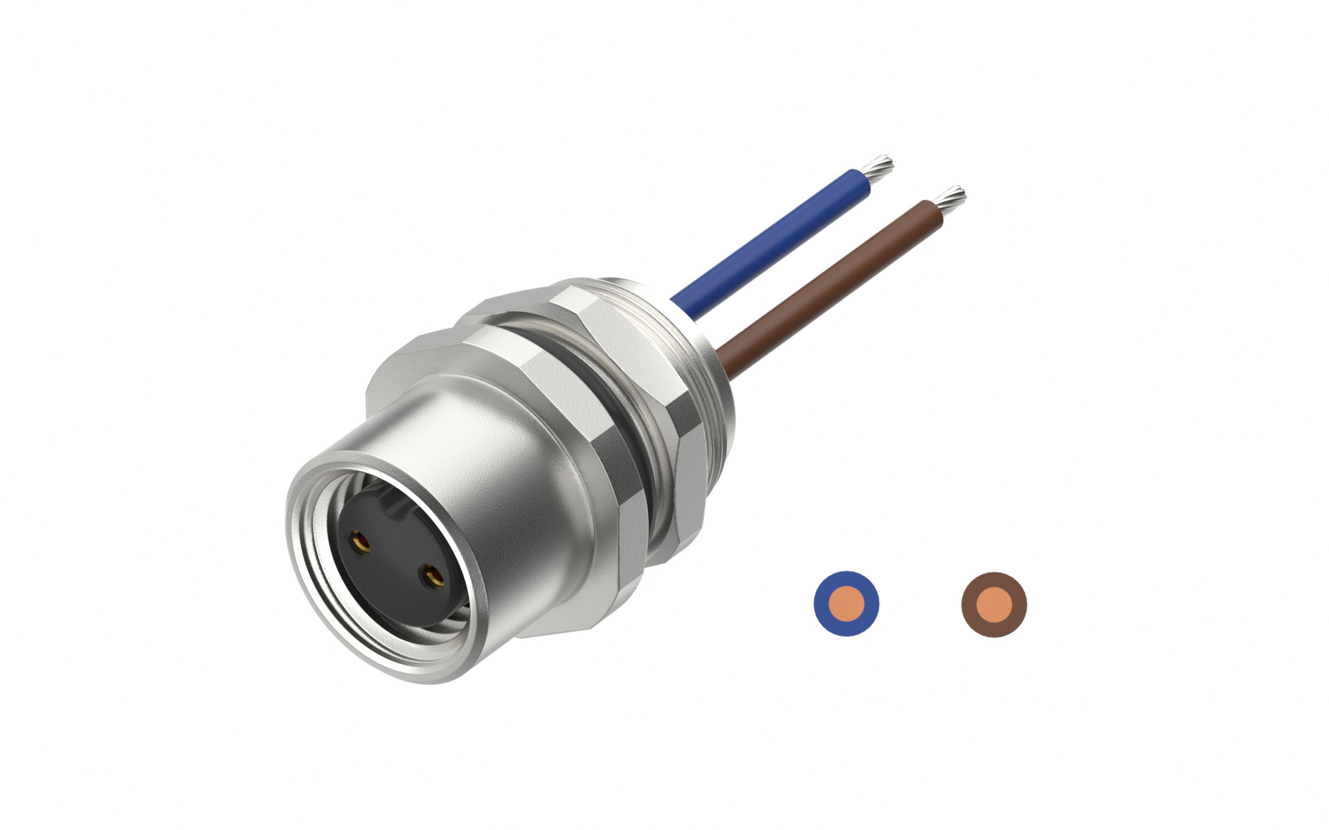 Rear fastened M10X0.75 female Socke circle A-Coded, 2Circuits，Recessed Terminal，lite Length 500mm