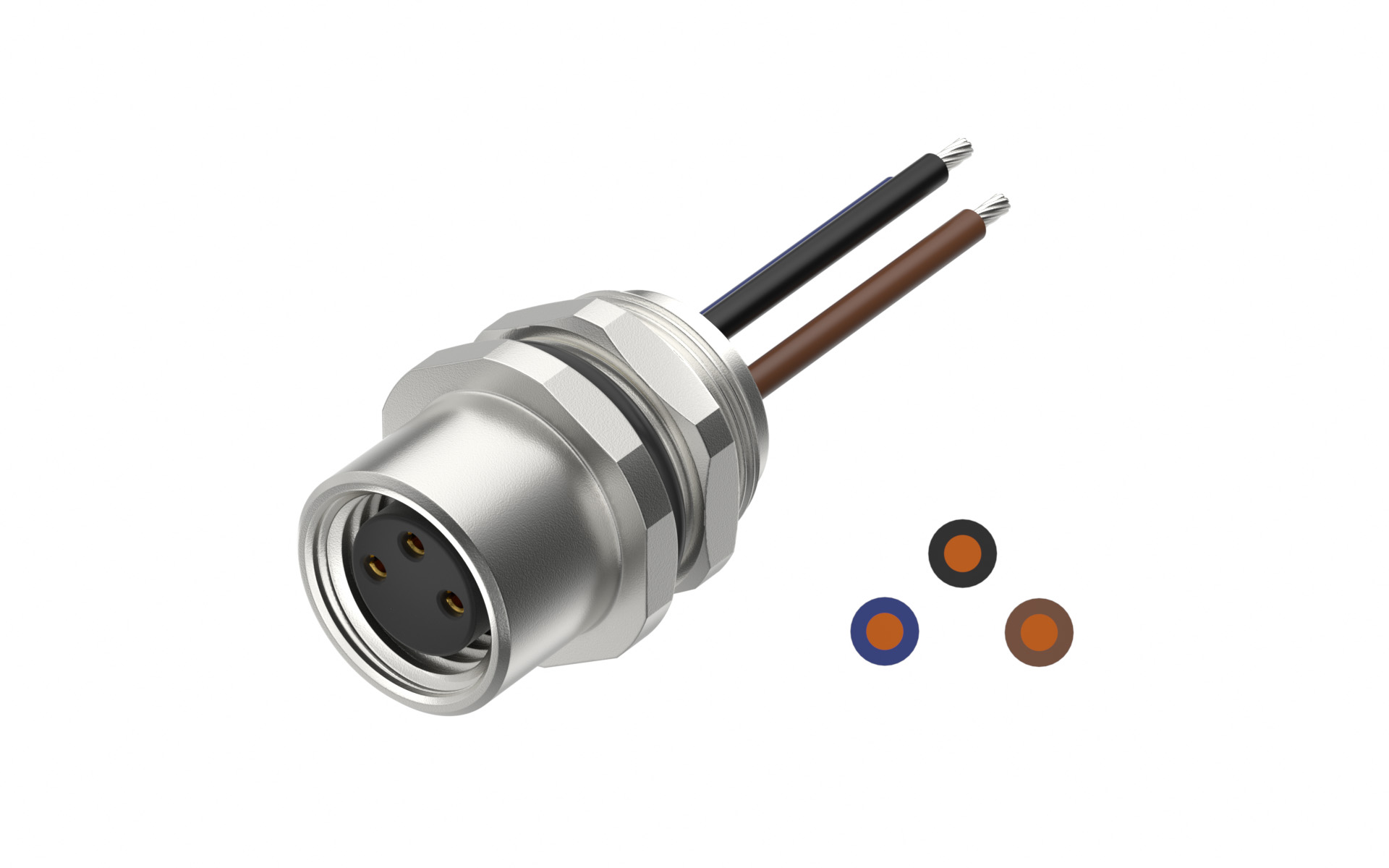 Rear fastened M10X0.75 female Socket circle , A-Coded, 3Circuits，Recessed Terminal，lite Length 500mm