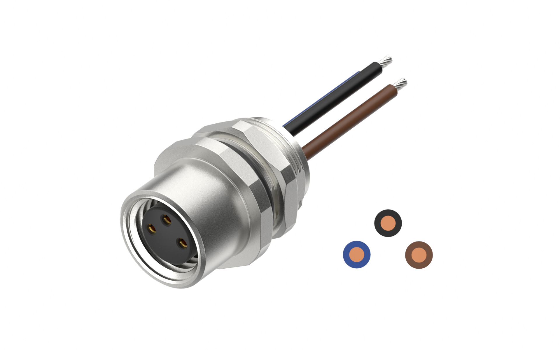 Rear fastened M10X0.75 female Socket section , A-Coded, 3Circuits，Recessed Terminal，lite Length 500mm