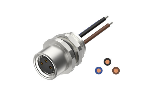 板后安装，M10X0.75母插座双切面,A编码,3位 ,端子埋入式，线长500mm