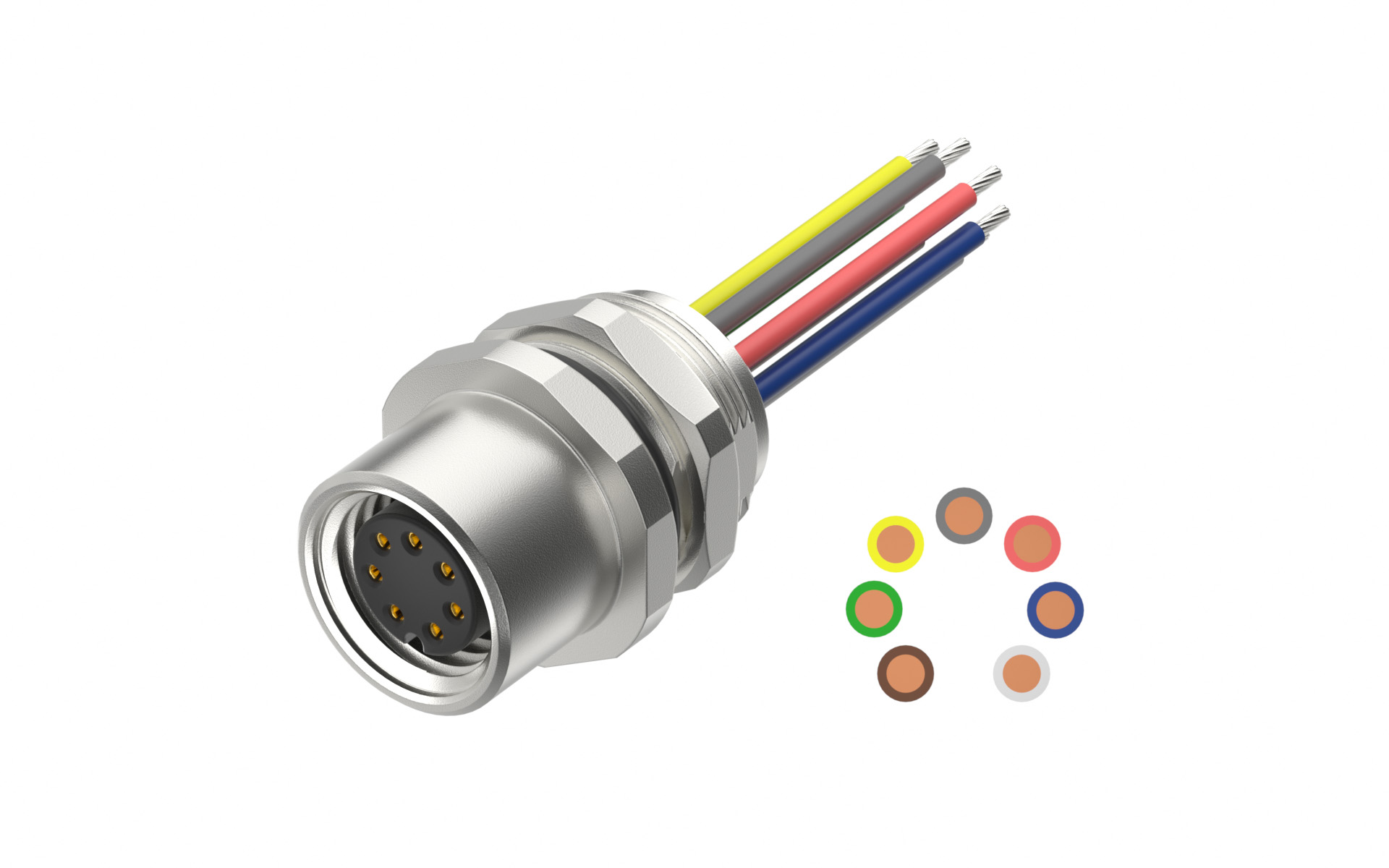 Rear fastened M10X0.75 female Socket section , A-Coded, 7Circuits，Recessed Terminal，lite Length 500mm