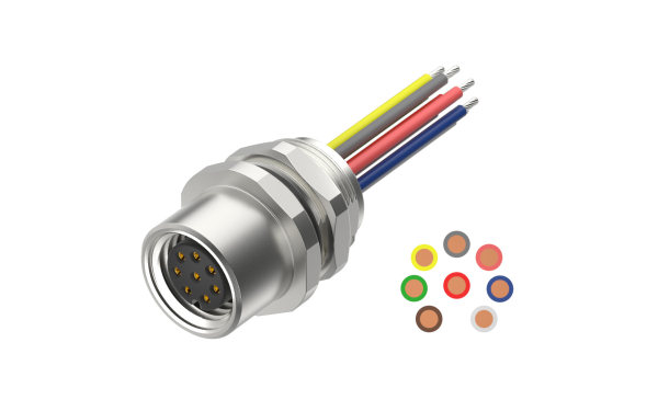 板后安装，M10X0.75 母插座双切面,A编码,8位 ,端子埋入式，线长500mm