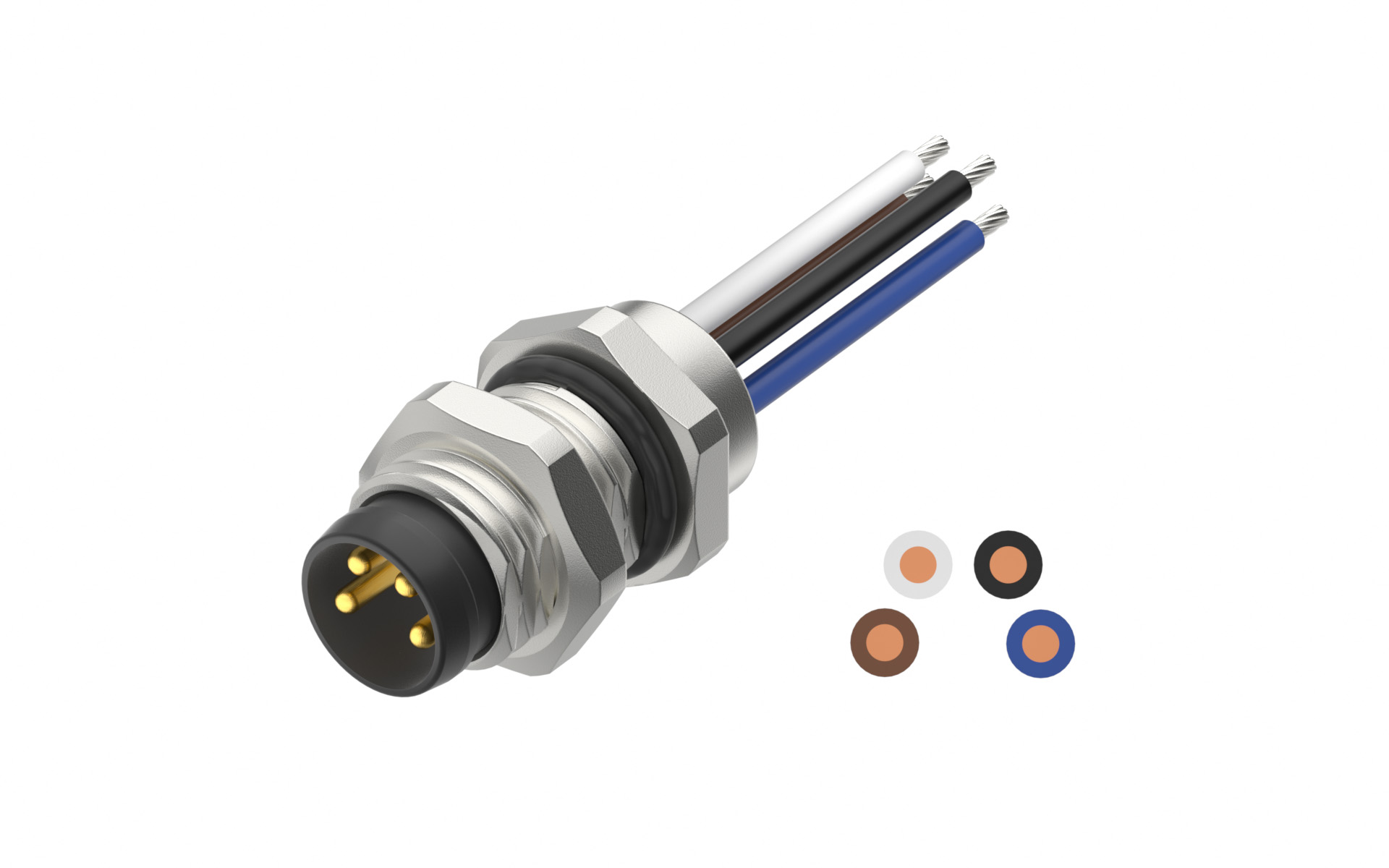 front fastened M8X1.0 male Socket section, A-Coded, 4Circuits，Recessed Terminal，lite Length 500mm