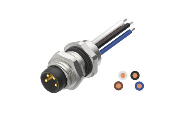 板前安装，M8x1.0 公插座双切面 ,A编码,4位 ,端子埋入式，线长500mm