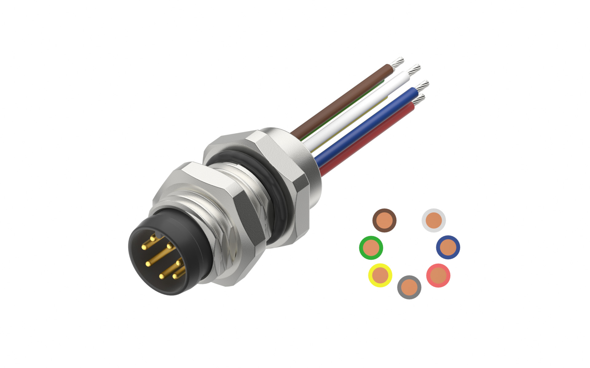 Front fastened M8x1.0 male Socket section , A-Coded, 7Circuits，Recessed Terminal，lite Length 500mm