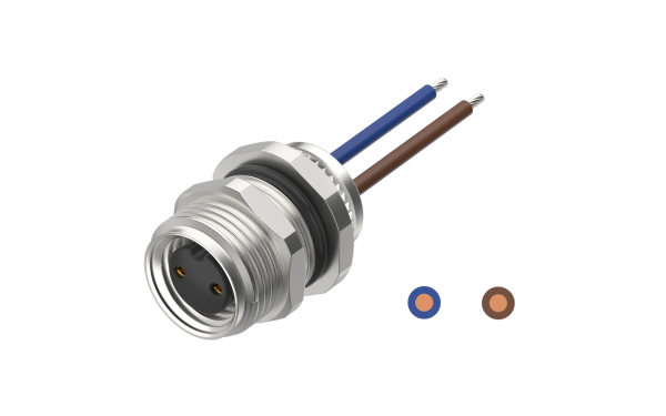 板前安装，M10X0.75母插座全圆形,A编码,2位 ,端子埋入式，线长500mm